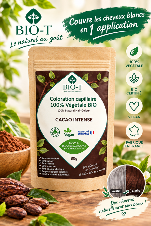 Coloration Végétale Bio Mono-Temps – Cacao Intense | Cheveux Brillants et Naturels en 1h
