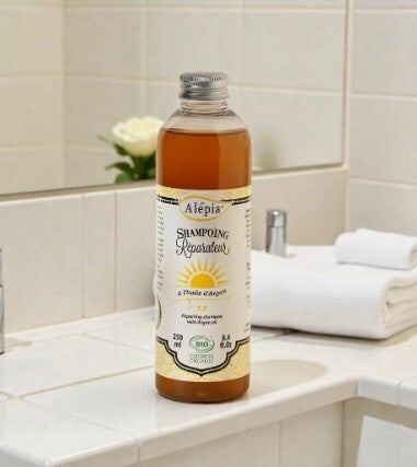 Shampoing Réparateur Bio à l’Huile d’Argan – Cheveux Forts, Doux et Brillants | Alépia