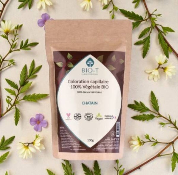 Coloration Végétale Châtain BIO-T – 1 Application sur cheveux blancs fins