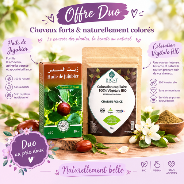 Duo Coloration Végétale BIO Mono temps Châtain Foncé & Huile de Jujubier (SIDR)