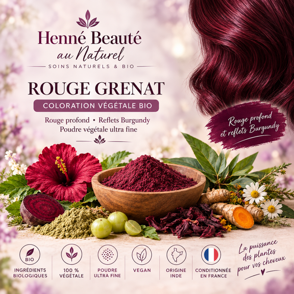 🌹 Rouge Grenat – Coloration Végétale BIO - Exclusivité Henné Beauté au Naturel