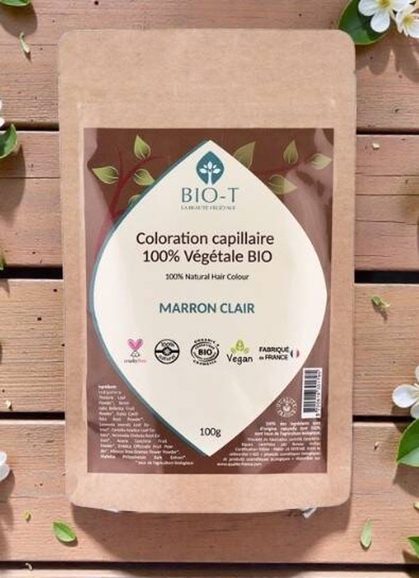 Coloration Végétale Marron Clair BIO-T –  1 Application sur cheveux blancs fins