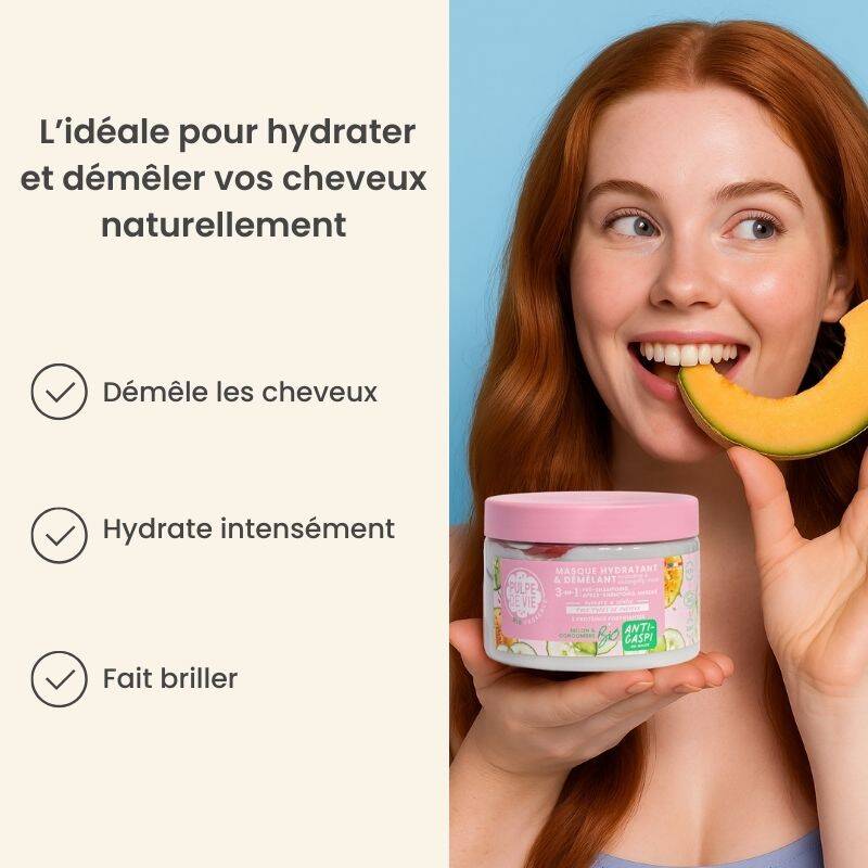 Masque Cheveux 3-en-1 Hydratant & Démêlant au Melon BIO - Pulpe de Vie