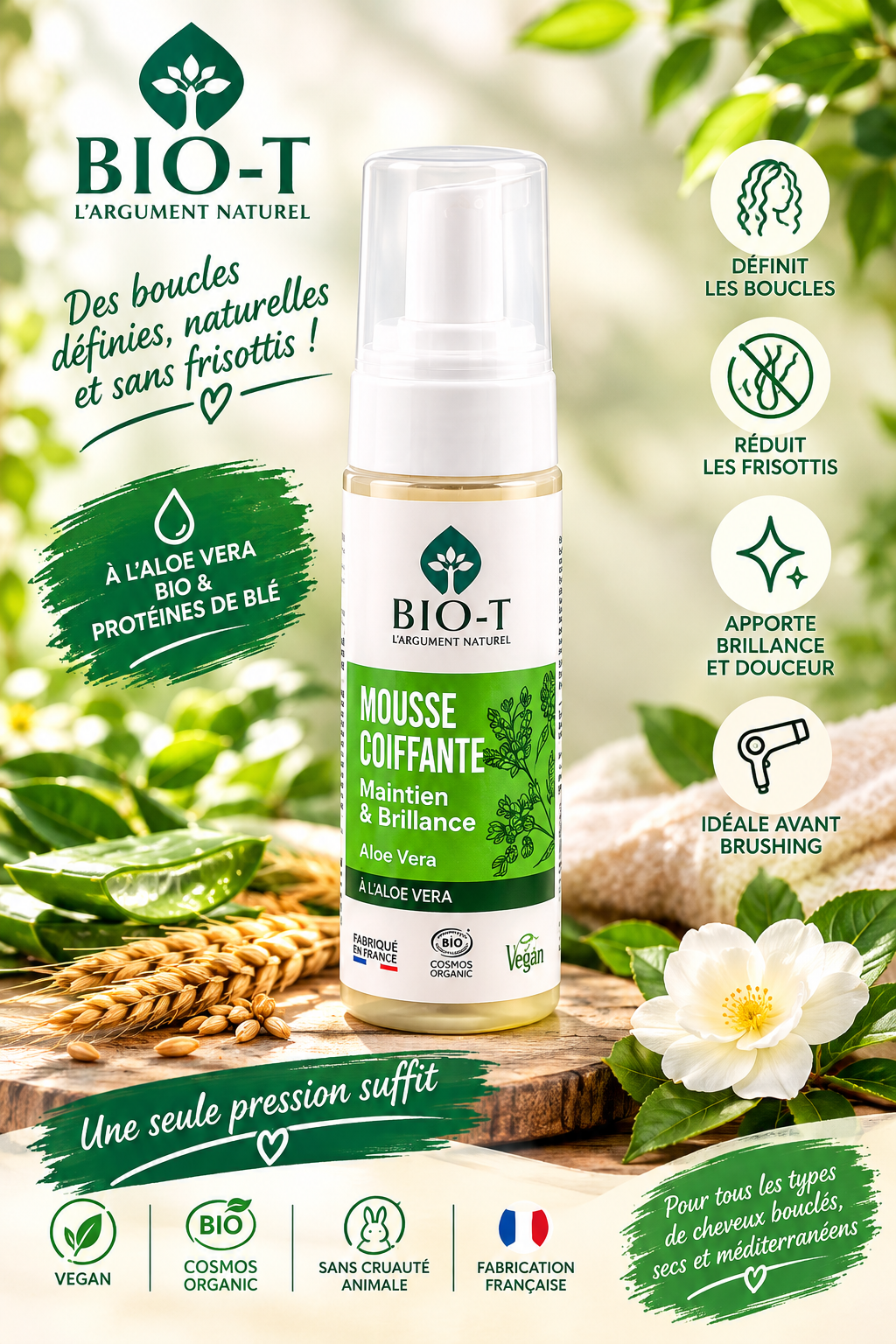 Mousse Coiffante Biologique - BIO-T -