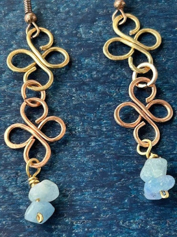 Celtic Copper - Brass - Aquamarine Dangle # 004