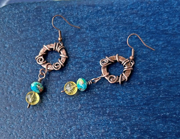Copper Faceted Glass and Citrine Dangle # 075