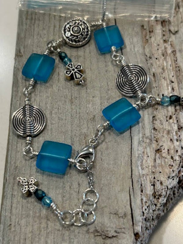 Blue Glass and Filigree Cross #067
