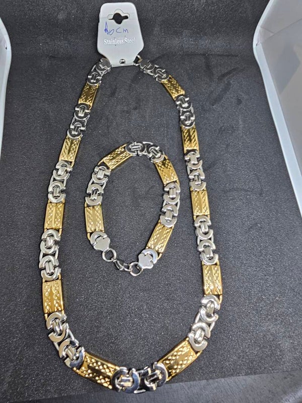 STAINLESS STEEL KETTING PLUS ARMBAND SET GOUD SILVER KLEUR