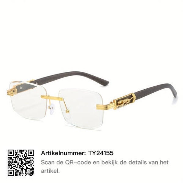 1PC Heren Gepersonaliseerde Cheetah Metal Temple Design Rimless Zonnebril, Geschikt Voor Casual Retro Kleding