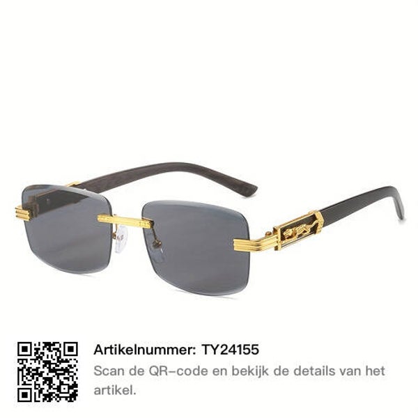 1PC Heren Gepersonaliseerde Cheetah Metal Temple Design Rimless Zonnebril, Geschikt Voor Casual Retro Kleding