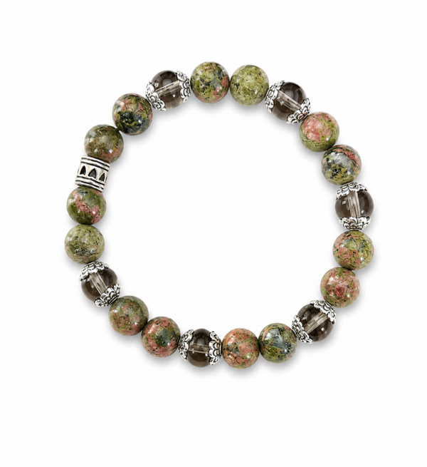 Bracelet souffle de Gaïa en unakite & quartz fumé  8mm
