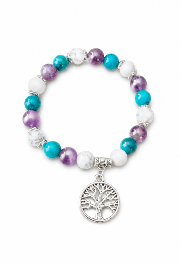 Bracelet soutien perte de poids en améthyste/howlite/apatite bleue 8mm