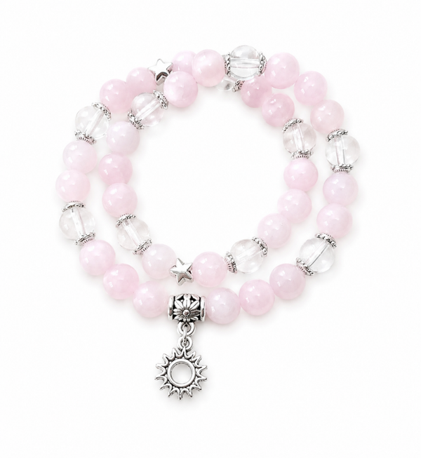 Bracelet double aurore de l'âme en kunzite & cristal de roche 8mm