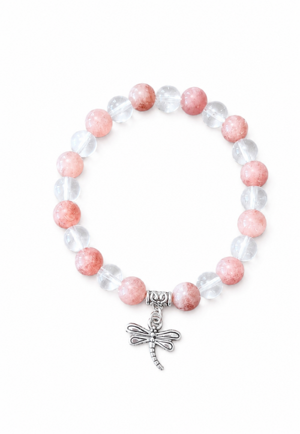 Bracelet rosée solaire en pierre de soleil & cristal de roche 8mm