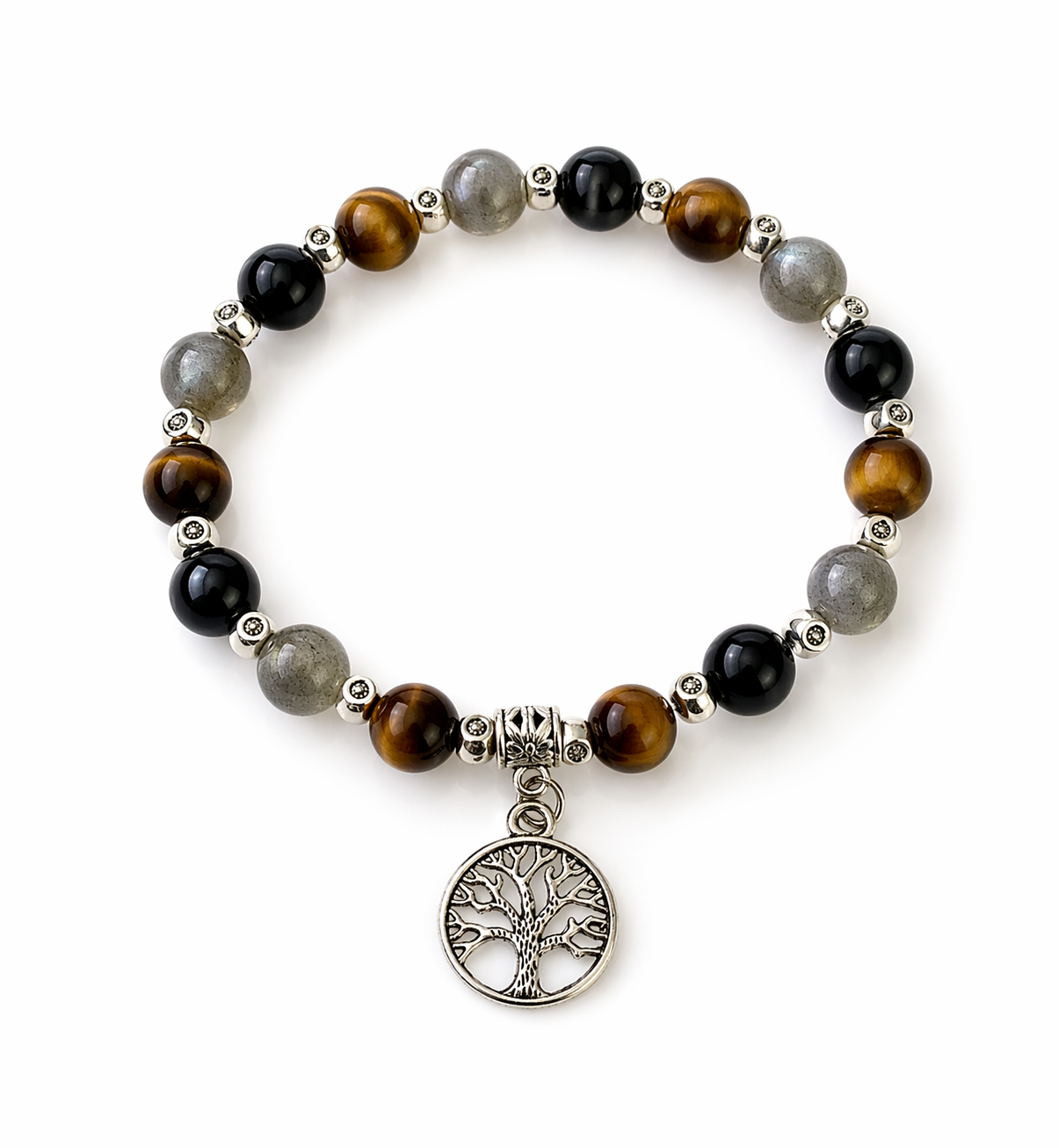 Bracelet Triple Protection en Œil de tigre, Labradorite & Tourmaline noire 8 mm