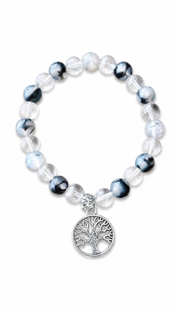 Bracelet racine de lumière en agate veine de dragon & cristal de roche 8mm