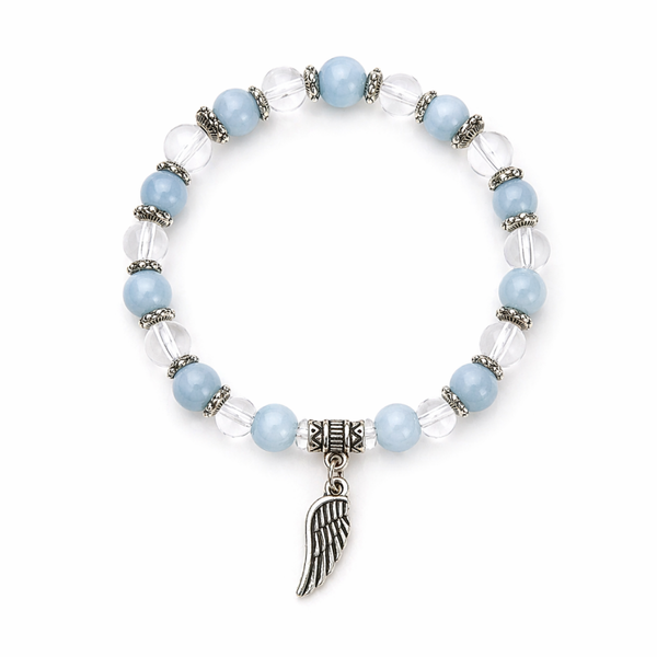 Bracelet douceur & communication en Angélite & Cristal de roche 6 mm