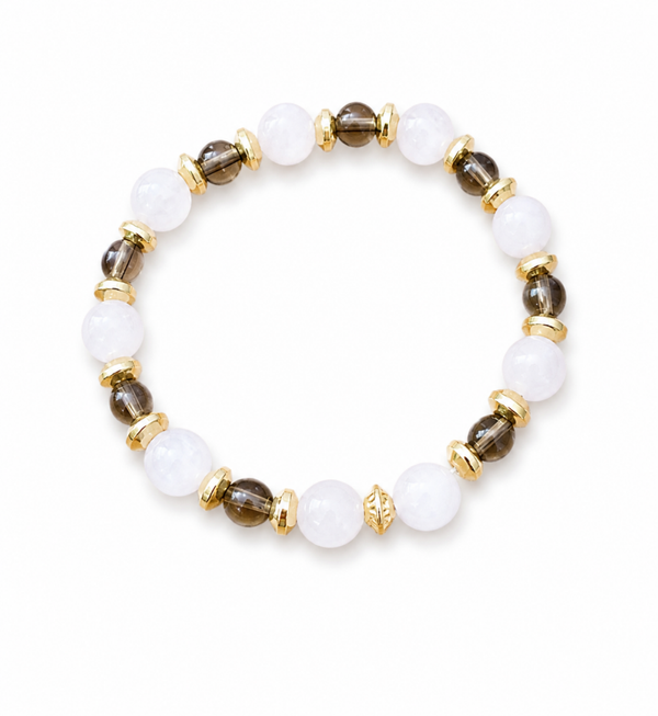 Bracelet Douce Harmonie en Quartz rose 8mm & Quart fumé 6mm