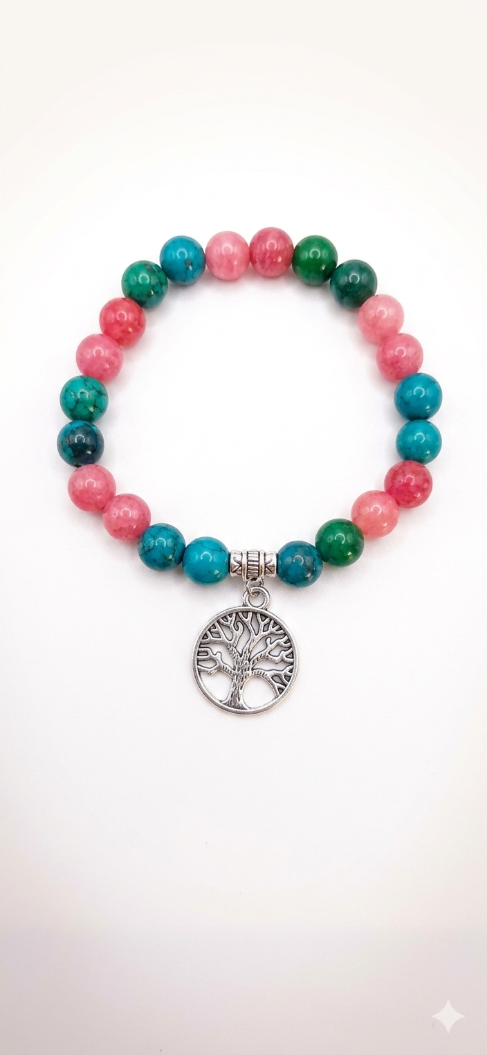 Bracelet Voix de l’Âme en chrysocolle & quart fraise 8mm