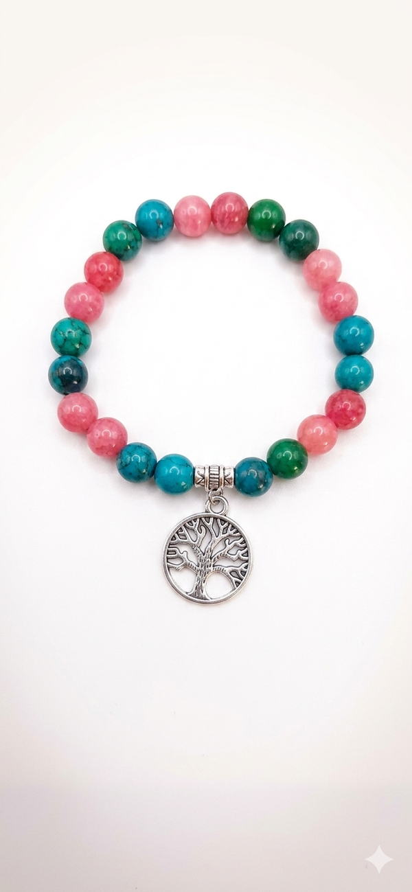 Bracelet Voix de l’Âme en chrysocolle & quart fraise 8mm