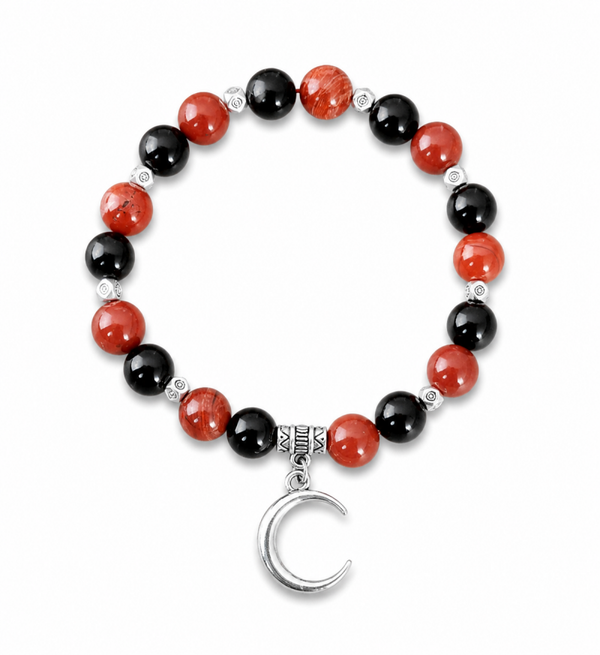 Bracelet gardienne de l'âme en jaspe rouge & tourmaline noire 8mm