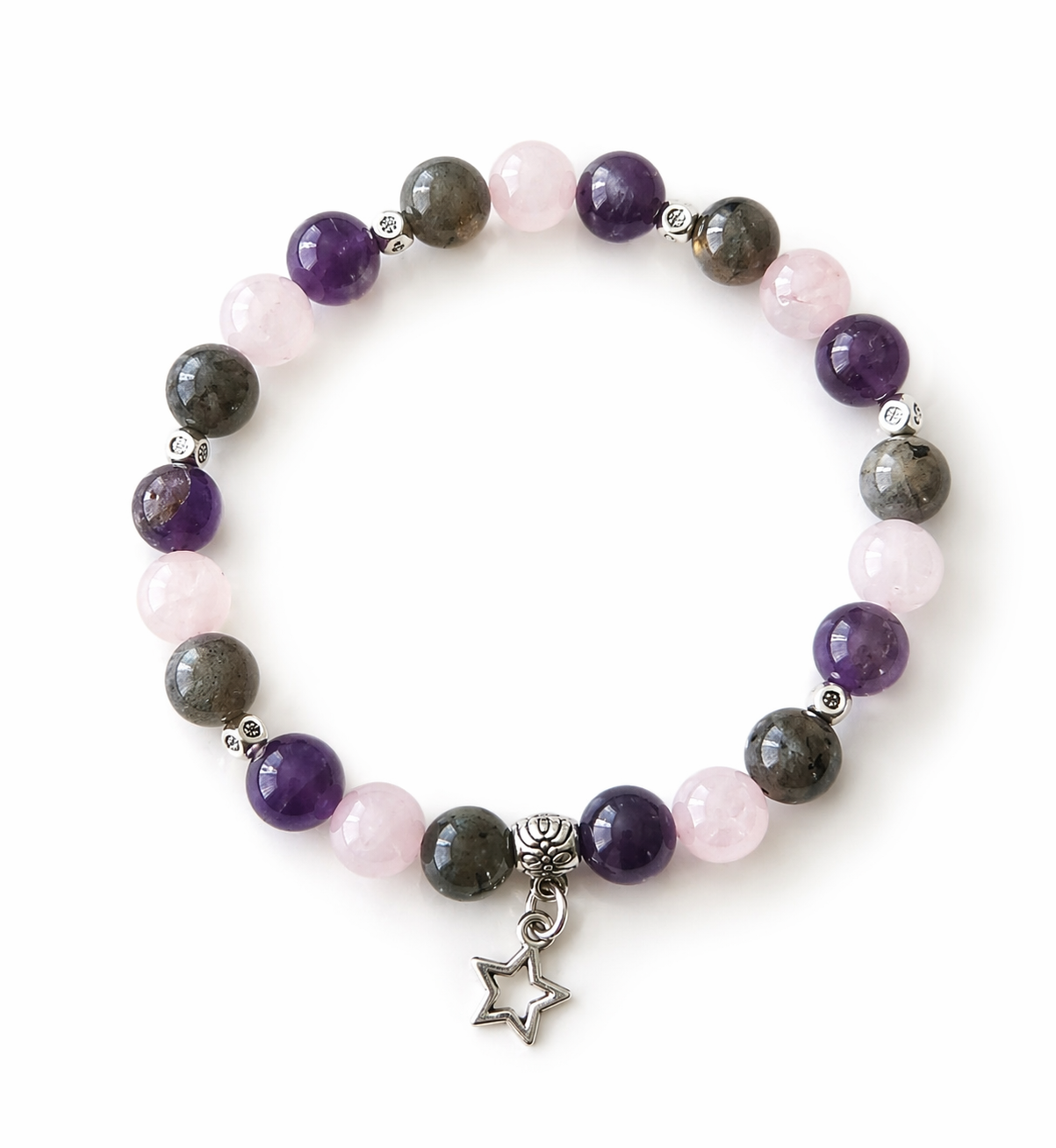 Bracelet Harmonie & Protection en Labradorite , Améthyste et Quartz Rose 8mm