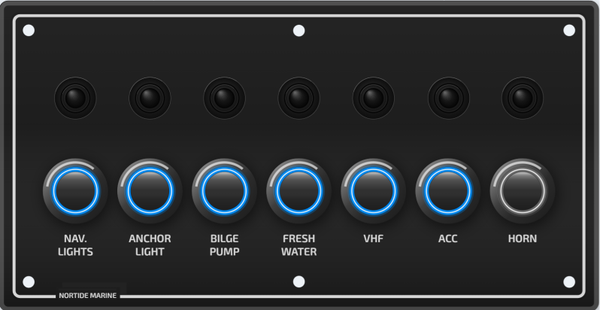 12V Switch panel - Nortide marine 0561  - 7 drukknoppen met RVS LED ring