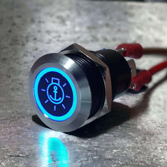 NorTide IP67 12V pushbutton with blue backlight label sticker