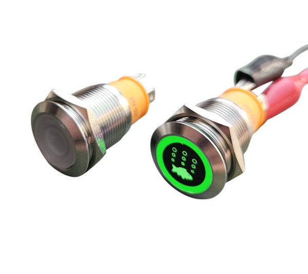 NorTide IP67 drukknop schakelaar met label symbool sticker | Groene LED | RVS
