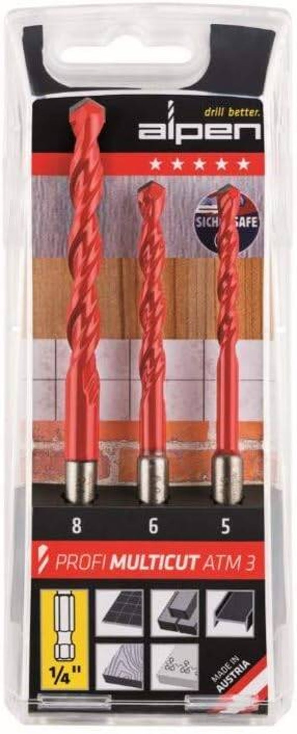 Alpen Universalbohrer Multicut Bohrer Set 3tlg ATM 3