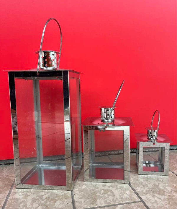Laternenset Metall eckig 3tlg. Höhe 13 cm + 21 cm  + 36 cm