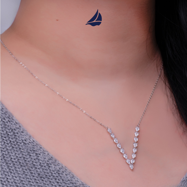 Valentina V Necklace – 925 Sterling Silver with Pear-Cut Stones – K214A