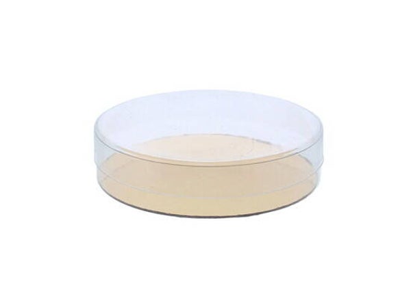 Rond cellofaan doosje met uitneembare gouden bodem