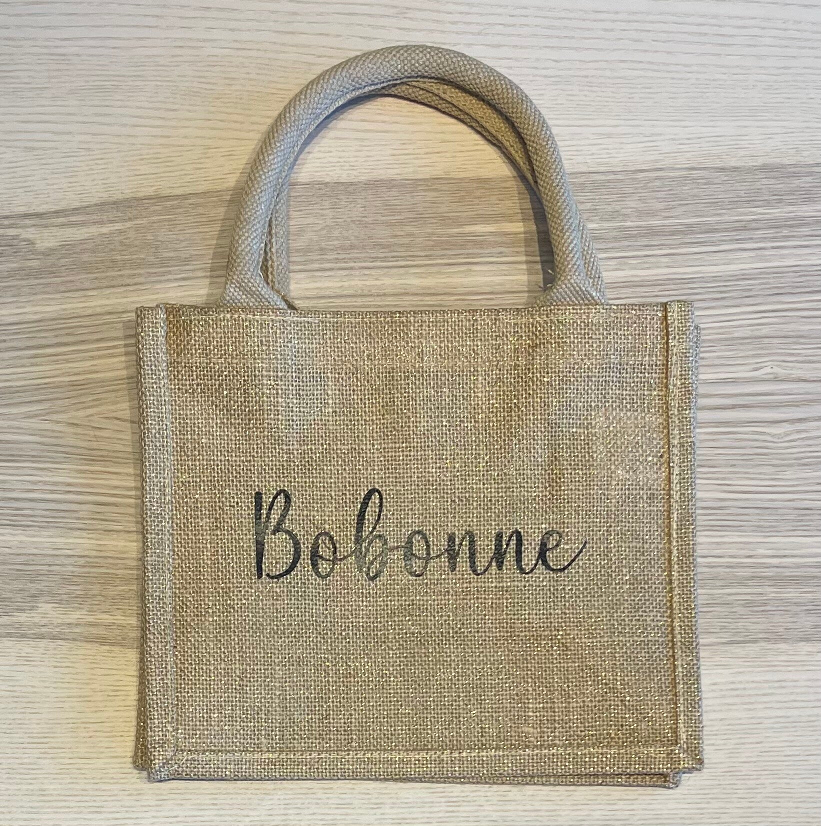 Kleine jute tas met naam naar keuze