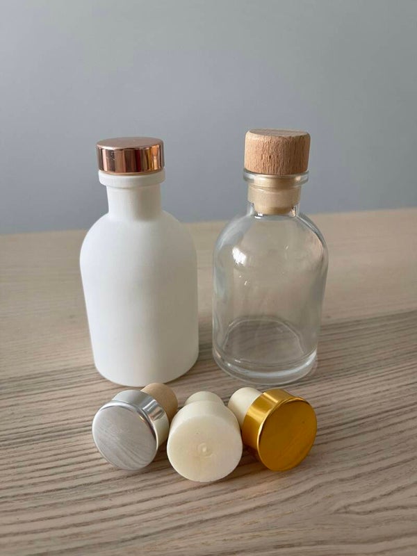 Luxe glazen flesje met dop in verschillende kleuren