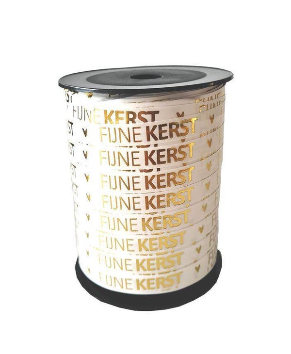 Cadeau lint – Fijne Kerst Wit/Goud - 5 meter