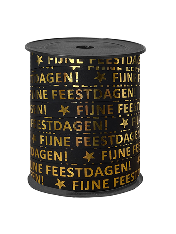 Cadeau lint – Fijne Feestdagen Zwart/Goud - 5 meter