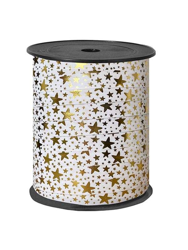 Cadeau lint – Stars Wit/Goud - 5 meter