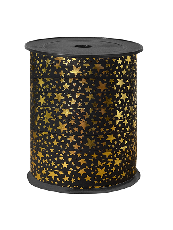 Cadeau lint – Stars Zwart/Goud - 5 meter