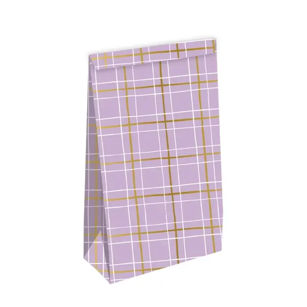 Blokbodemzakje 14x8x26cm - Grid Lilac