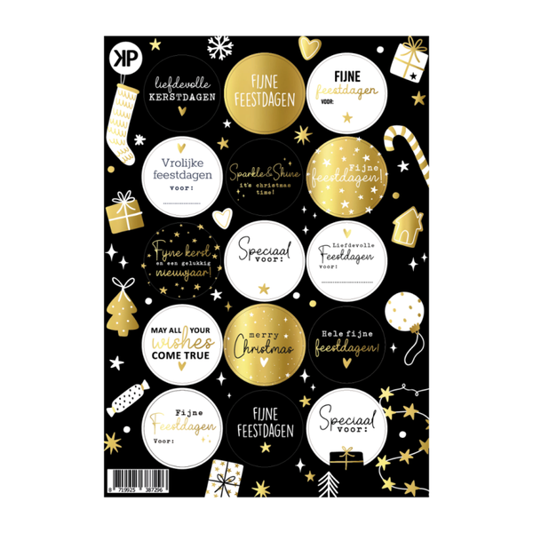 Stickervel 15 stickers - Zwart‑Goud Kerstmix