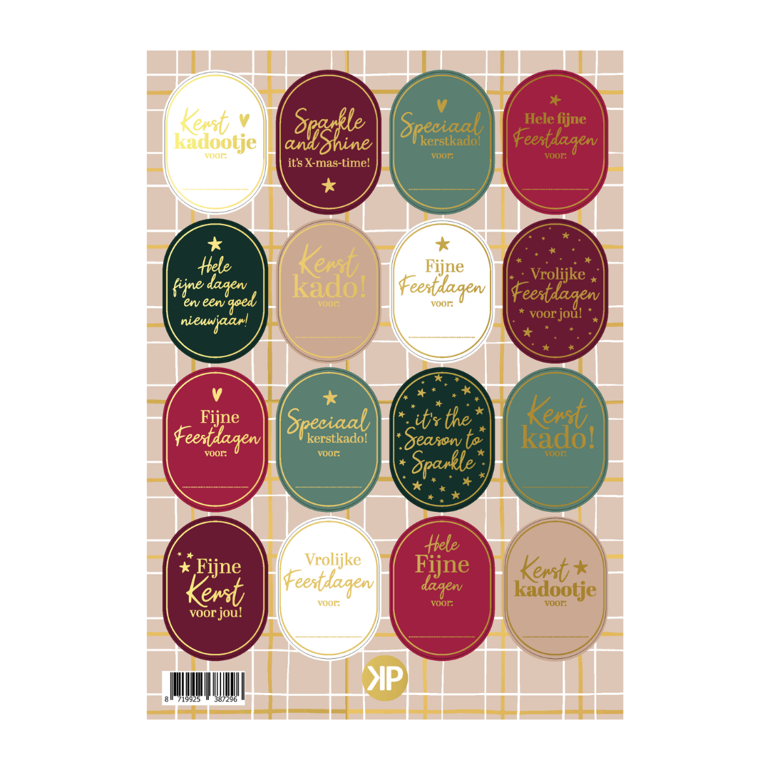 Stickervel 15 stickers - Kerst ovaal (kleuren)