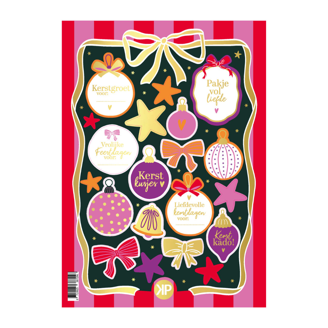 Stickervel 15 stickers - Kerstornamenten