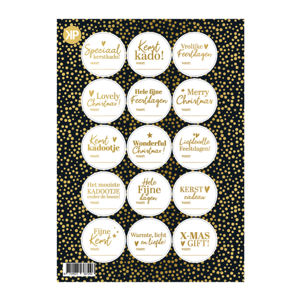 Stickervel 15 stickers - Kerst rond (wit/goud)