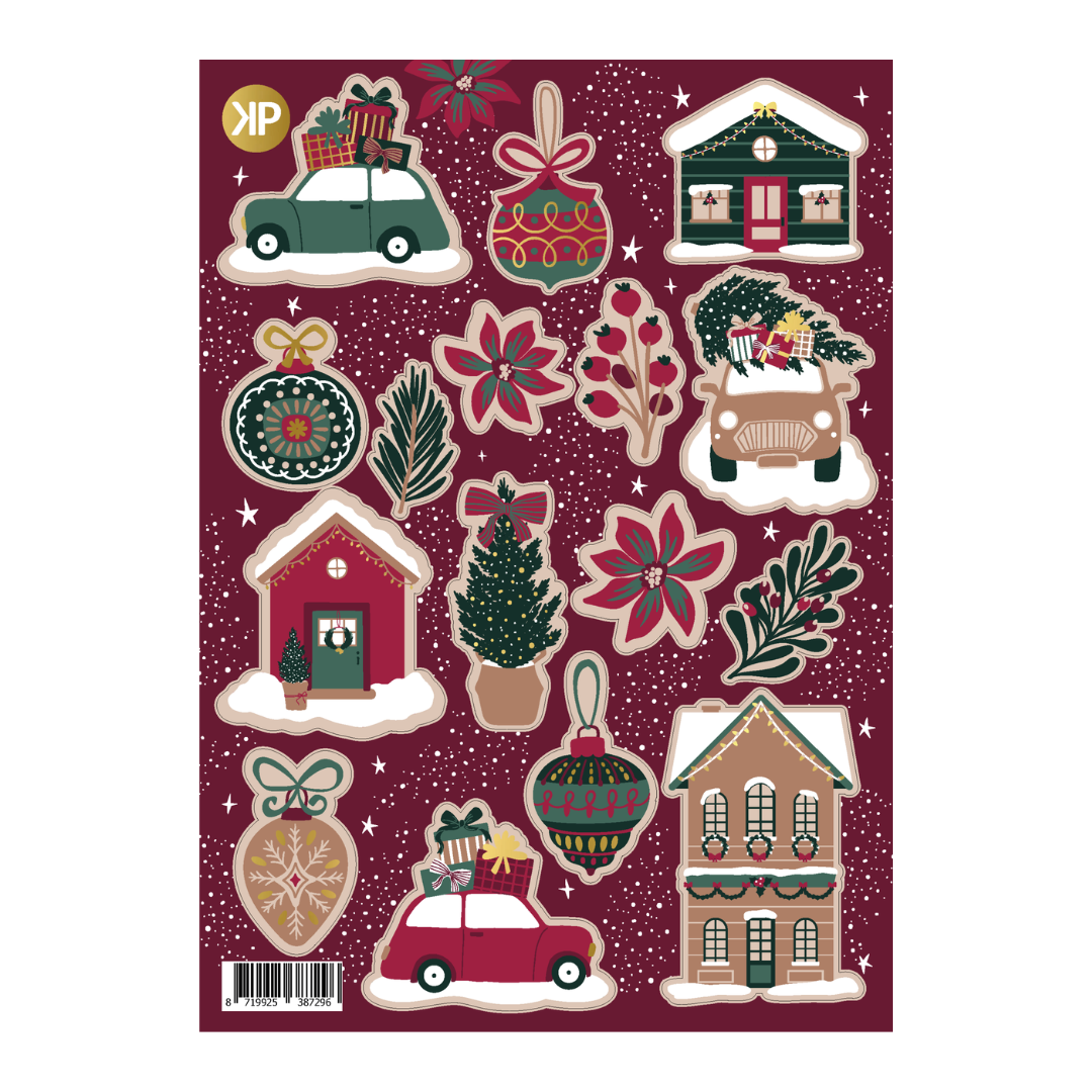 Stickervel 15 stickers - Winterse Kerstillustraties