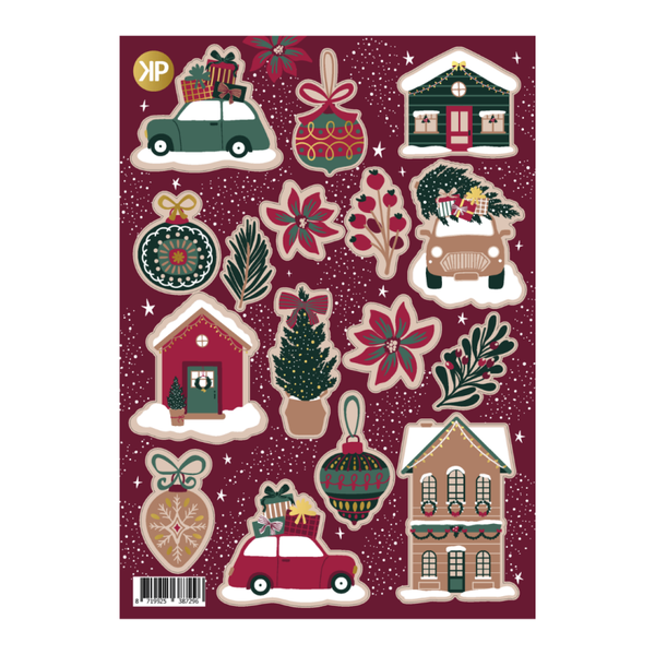Stickervel 15 stickers - Winterse Kerstillustraties
