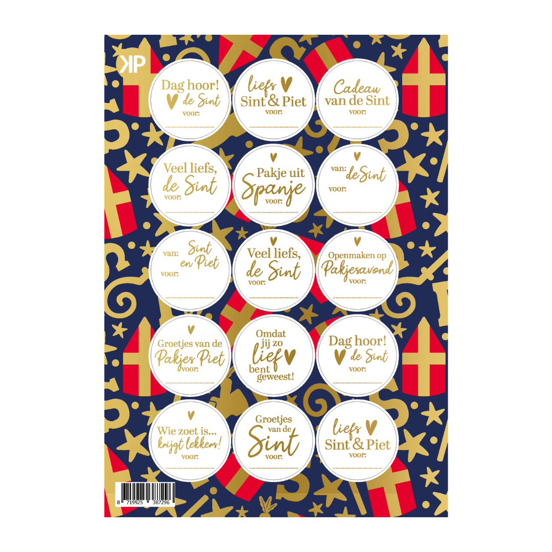 Stickervel 15 stickers - Donkerblauw & Goud Sinterklaas
