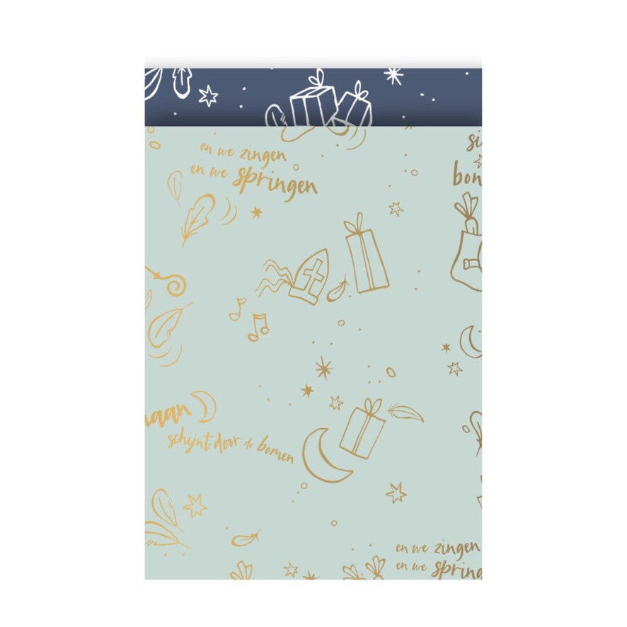 Cadeauzakje 17×25 cm - Lichtblauwe Sinterklaas‑illustraties