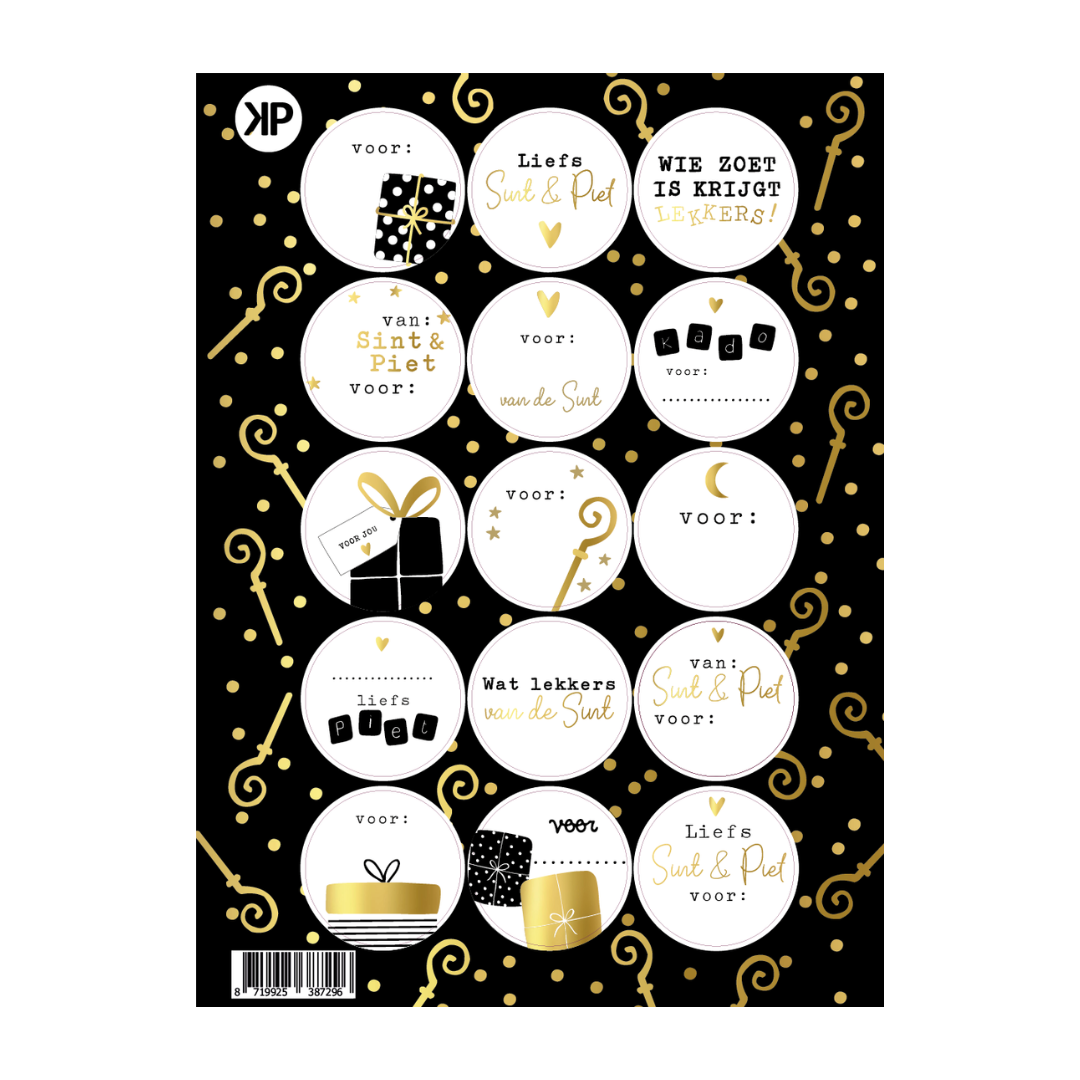 Stickervel 15 stickers - Zwart‑Goud Sinterklaas