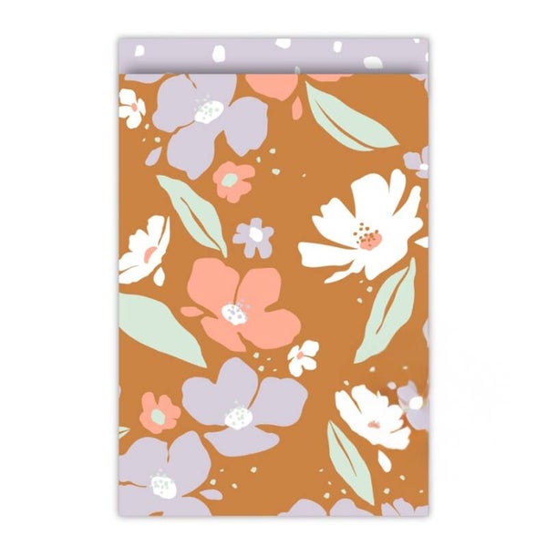 Cadeauzakje 17×25 cm - Bloemen warm oranje